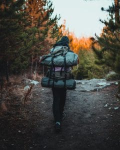 camping gear stored in a backpack