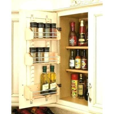 kitchen cabinet being used for storage