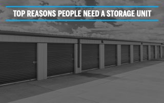 storage units in b&w with text that says top reasons people need a storage unit