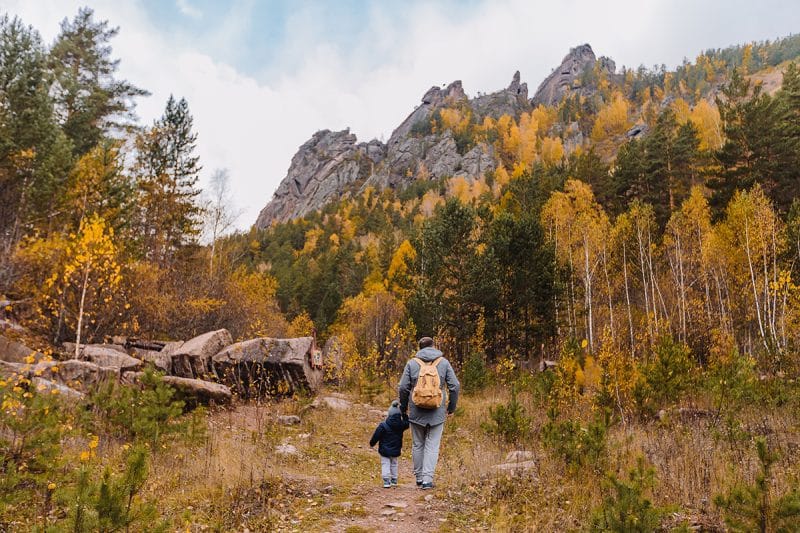 family hiking in fall in Montrose, Colorado