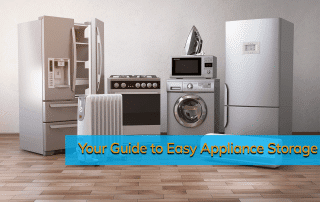 Group of appliances in an empty room ready for appliance storage.