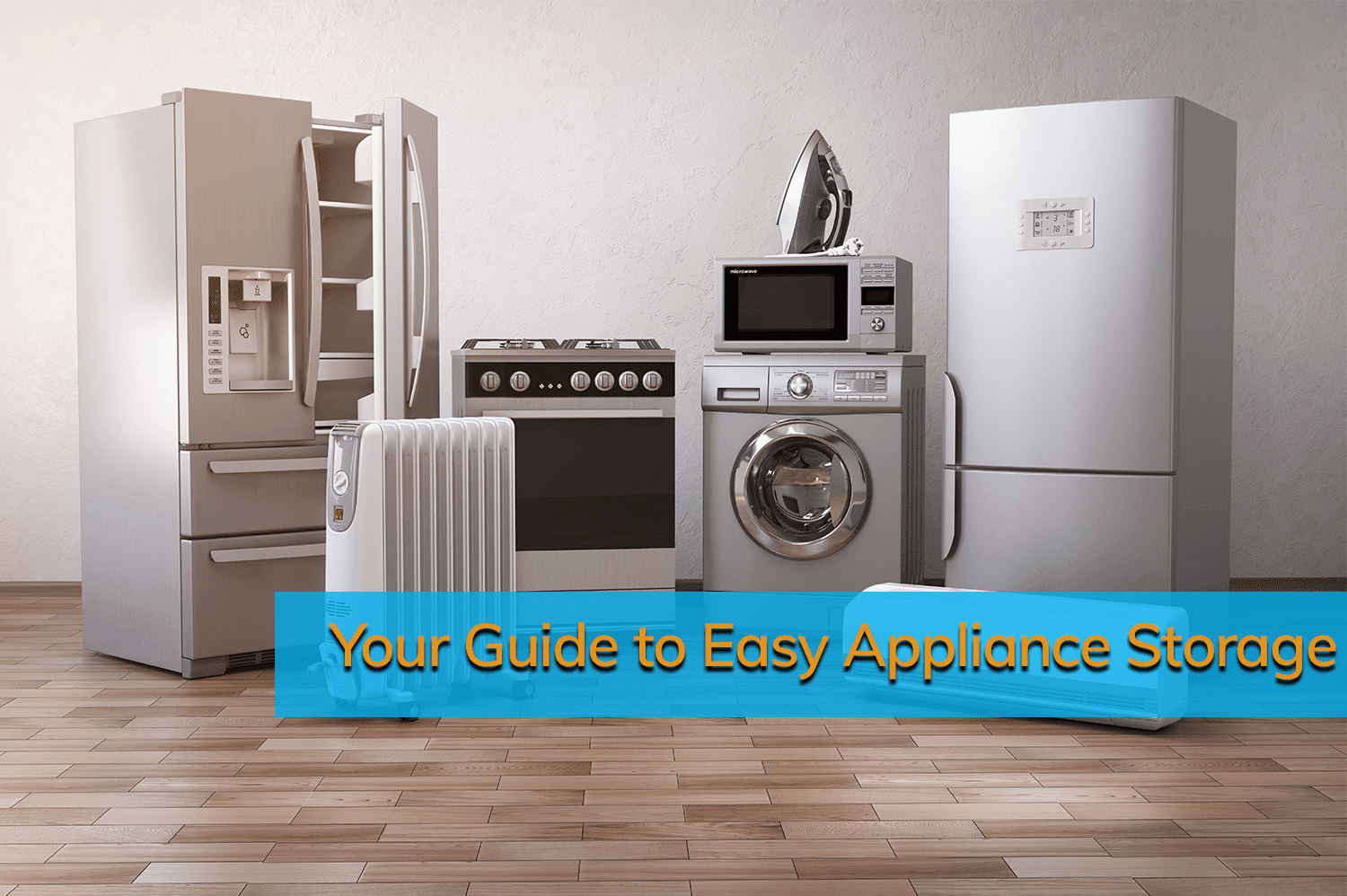 Group of appliances in an empty room ready for appliance storage.