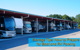 RVs parked in covered outdoor boat and RV parking.