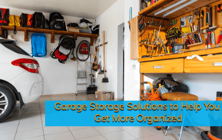 A garage utilizing storage solutions to keep it organized and tidy.