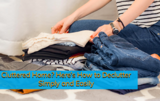 An anonymous person organizing clothes into piles to declutter her home.