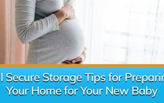 A woman holding her baby bump in front of a window, thinking about where to store her baby items.