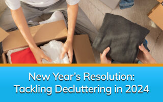 A couple tackling their new year's resolution by decluttering their home together.