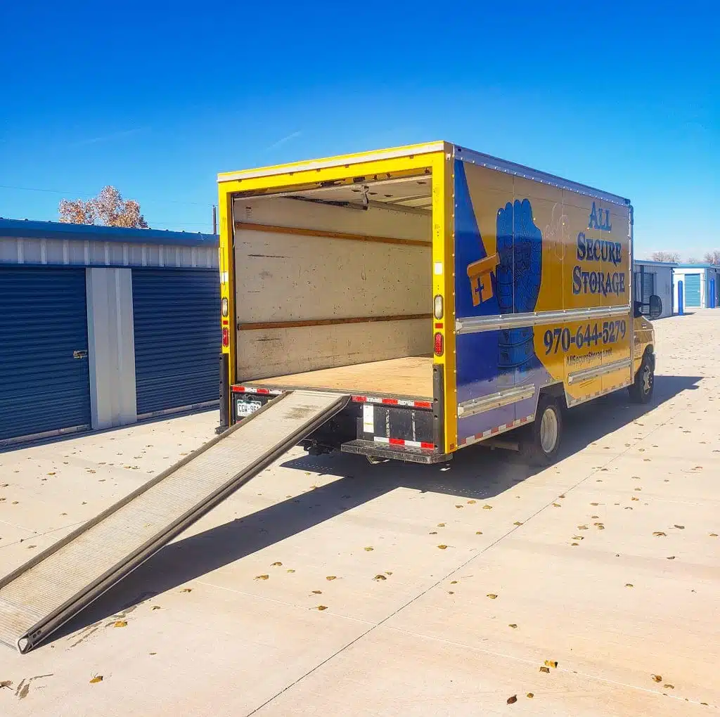 Back view of moving truck rental